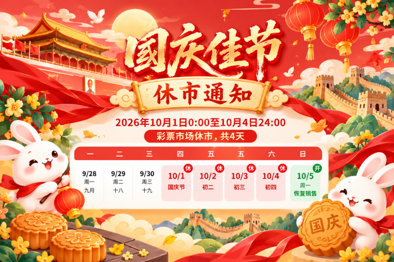 2026年国庆彩票休市安排公布：10月1日起休市4天